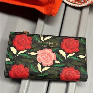 kate spade Black Floral Wallet with Red & Pink Roses
